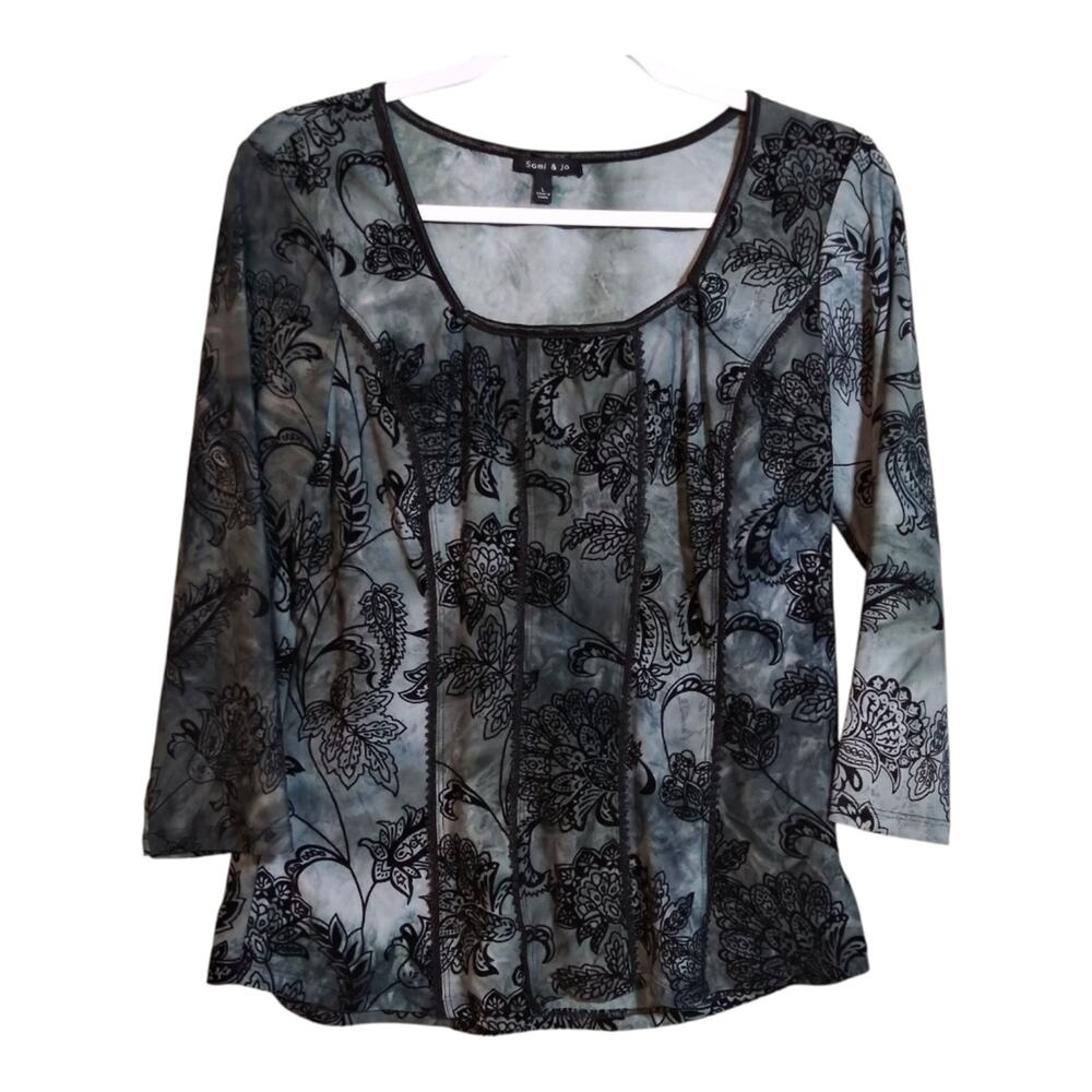 Sami & Jo Y2k Gothic Velvet Burnout Corset Fairycore 3/4 Sleeve Top Size L